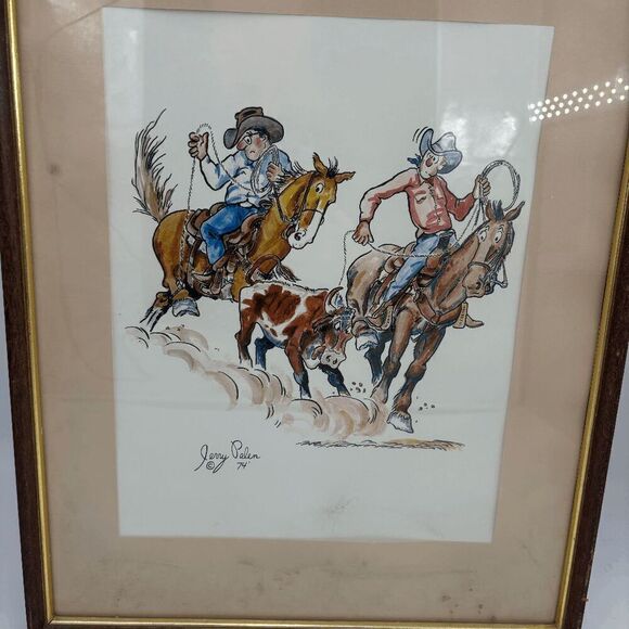Jerry Palen 74 Team Roper Heeler Heels Own Horse Original Painting Western Rodeo - Picture 5 of 8